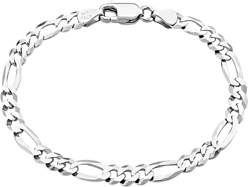 Savlano Pulsera de plata de ley 925 italiana con eslabones fígaro sólidos para hombres y mujeres, fabricada en Italia, viene con una caja de regalo