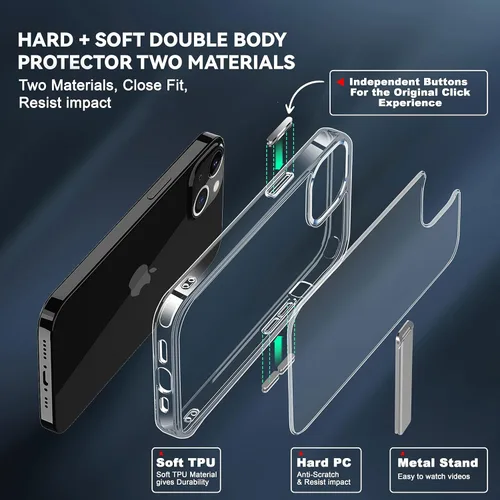Miniatura 5 de CEDO Funda con soporte para iPhone 15, ajustable en 3 direcciones con soporte de metal, parachoques resistente a golpes de grado militar, cubierta