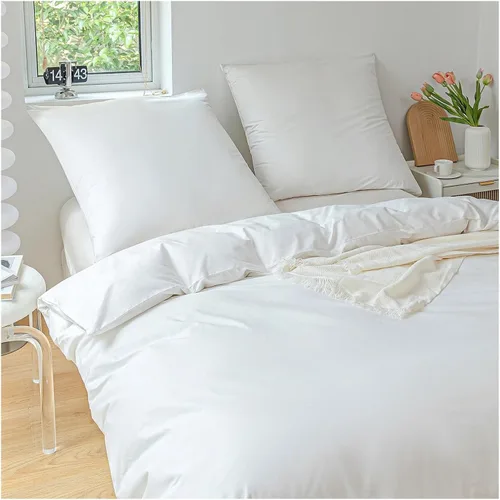 Miniatura 3 de Juego de funda de edredón de algodón, 100% algodón, tela gruesa agradable a la piel, color sólido, juego de cama doble, ropa de cama