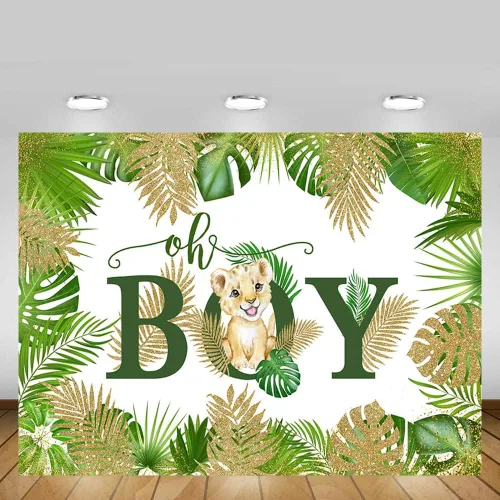 Miniatura 5 de MEHOFOND Cartel de fondo de baby shower con temática de safari en la selva de 7 x 5 pies, Oh Boy, animales del bosque, vegetación, fondo de león