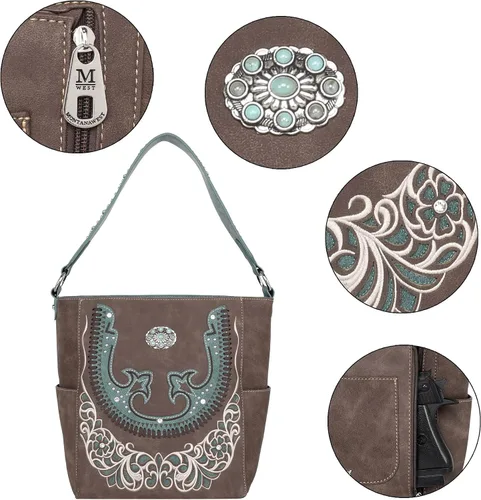 Miniatura 3 de Montana West Boot Scroll Collection - Bolso de mano oculto para mujer, cuero vegano, bolso de hombro occidental con cartera