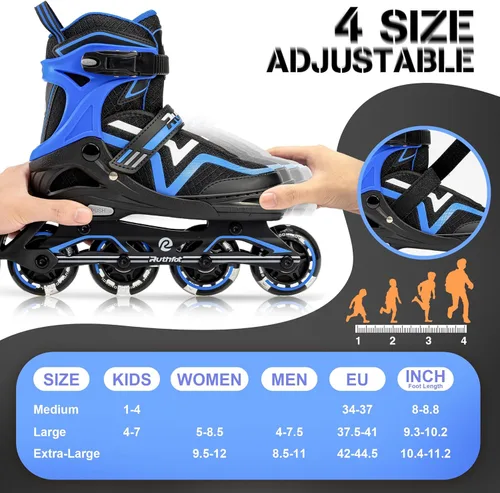Miniatura 5 de Ruthfot Patines en línea ajustables para niños y niñas con ruedas de luz completa, patines para exteriores para niños y mujeres Azul