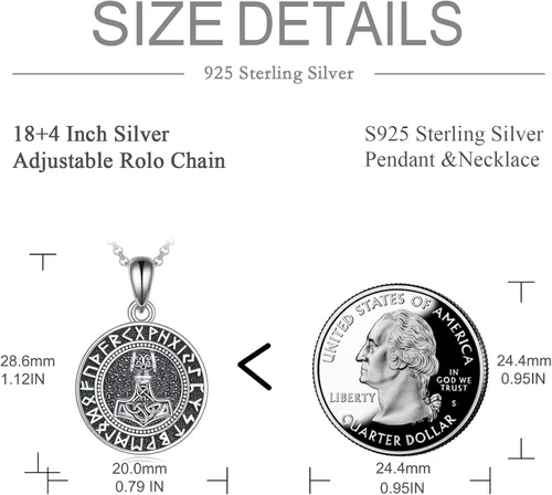 Miniatura 5 de VONALA Collar de Halloween de plata de ley con diseño de calavera pirata, martillo de Thor, collar de brújula para hombres, collar de urna
