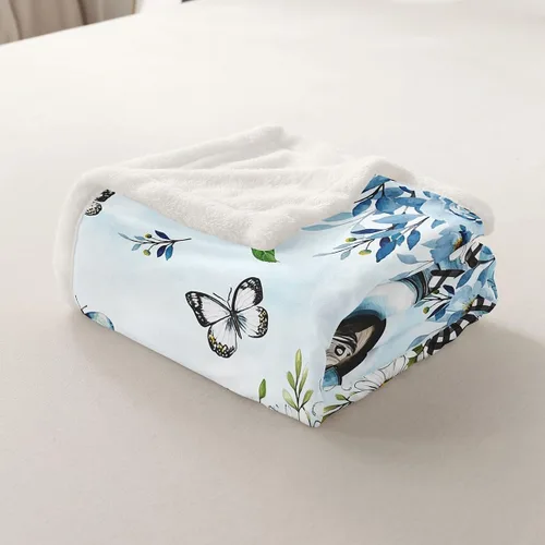 Miniatura 5 de Manta de perro de dibujos animados para niños, manta de vellón con mariposas y girasoles para decoración de dormitorio, sofá, dormitorio, manta