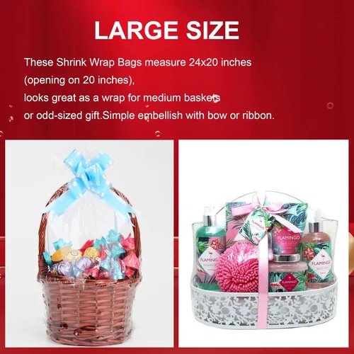 Miniatura 6 de CANWUPON 24 bolsas retráctiles para cestas de regalo, bolsas termorretráctiles de PVC transparente de 20 x 24 pulgadas, envoltura de celofán para 24