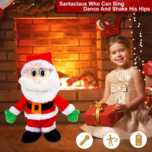 Miniatura 5 de Papá Noel que camina cantando bailando música twerking temblando Papá Noel animado de Navidad eléctrico juguetes de Papá Noel muñecas regalo