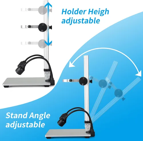Miniatura 5 de Koolertron Soporte de microscopio digital LCD, brazo de extensión de aluminio de 12 pulgadas con 2 luces de llenado, soporte de enfoque manual