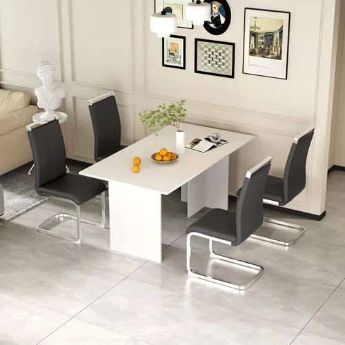 Miniatura 2 de gopop Juego de sillas de comedor, sillas modernas de metal con asiento acolchado de piel sintética, respaldo alto y patas cromadas resistentes