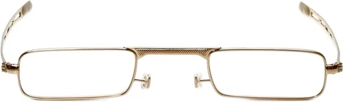 Miniatura 3 de Calabria Gafas de lectura de metal delgado de diseño plano de pliegue rápido para hombre, con aumento de bolsillo, anteojos compactos, portátiles