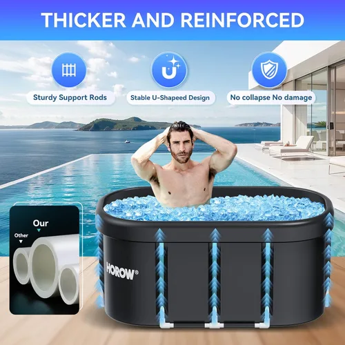 Miniatura 5 de HOROW Bañera de hielo ovalada extragrande para atletas, 100 galones, portátil, para recuperación y terapia de agua fría, bañera de hielo