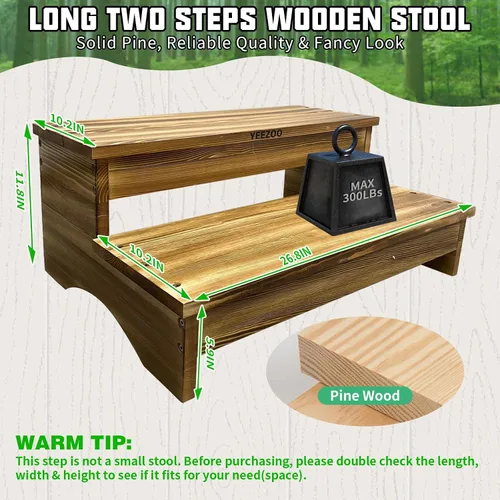 Miniatura 2 de Taburete largo de madera, taburete de madera de 2 escalones con almohadillas antideslizantes para cocina, cama alta para niños, adultos y ancianos