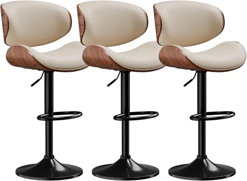 Miniatura 11 de Taburetes de bar, taburetes de bar giratorios ajustables para isla de cocina, sillas de barra de cuero moderno de mediados de siglo de altura