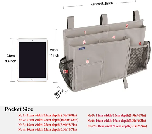 Miniatura 5 de Surblue Organizador de cama colgante para mesita de noche, bolsa de almacenamiento con bolsillo para literas y camas de hospital, habitaciones