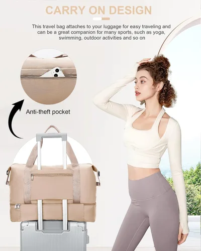 Miniatura 5 de Bolsa de viaje para mujer, bolsa deportiva para gimnasio, E1-beige