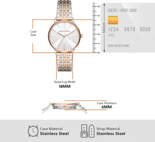 Miniatura 5 de Armani Exchange AX - Reloj de tres manecillas para mujer con correa de acero inoxidable o cuero