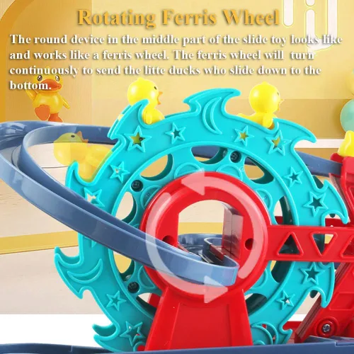 Miniatura 3 de Juguete deslizante de motor de bomberos 2 en 1 para niños – Juego interactivo para niños pequeños con música, luces, pista de carreras y noria