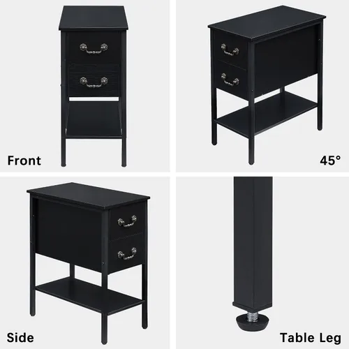 Miniatura 8 de VECELO Mesas auxiliares, mesita de noche estrecha con cajones y estante de almacenamiento, mesita de noche moderna para espacios pequeños, sala