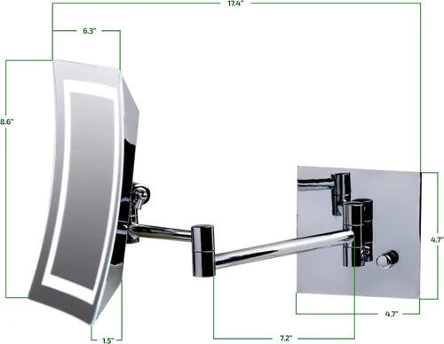 Miniatura 6 de OVENTE Espejo de maquillaje iluminado rectangular montado en la pared con aumento 7X, adaptador de CA, espejo de tocador de baño de 7 pulgadas