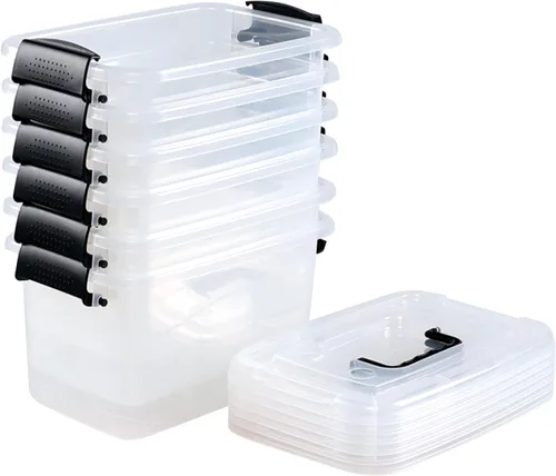 Miniatura 9 de Caja de almacenamiento de plástico de 6 cuartos de galón con asa, contenedor de cierre transparente con tapas, 6 paquetes
