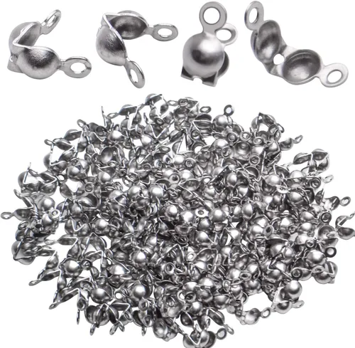 BronaGrand Calotte Ends, 200 piezas de acero inoxidable abiertas cubiertas de nudo de concha plegables para collares, pulseras y joyas
