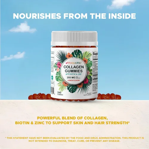 Miniatura 6 de Vitamatic Gomitas de colágeno hidrolizado con vitamina C, zinc y biotina, 200 mg - Apoyo para la piel saludable - 240 gomitas