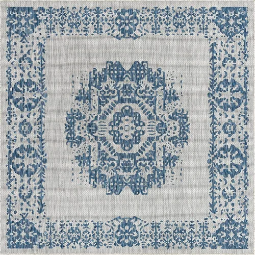 Miniatura 36 de Unique Loom Alfombra de la colección tradicional para exteriores, desgastada durante el tiempo (octágono de 5 pies y 3 pulgadas, azul/gris)