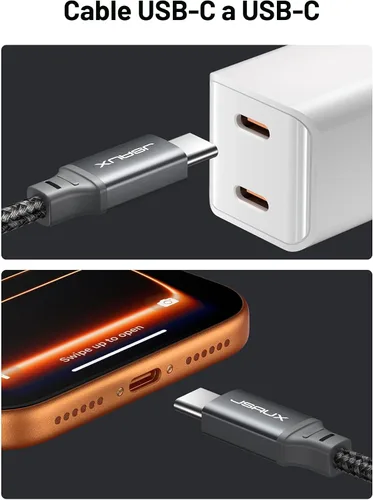 Miniatura 5 de JSAUX Cable USB C a USB C de 100 W [2 unidades de 6.6 pies], cable de carga rápida tipo C compatible con iPhone 17/iPhone Air/iPhone 17 Pro/iPhone