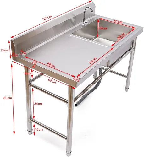 Miniatura 7 de LOYALHEARTDY Juego de fregadero de restaurante de acero inoxidable de 47.2 x 23.6 x 31.5 in con grifo, fregadero utilitario para restaurante, bar