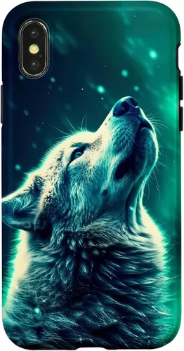 Miniatura 5 de Howling Wolf in Night Green Northern Lights Wolves Dog Lover Case for iPhone 16