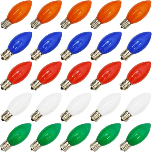 Miniatura 8 de SUNSGNE Bombillas LED C9 de repuesto blancas de Navidad, paquete de 25 bombillas LED de Navidad C9 de plástico para luces de cadena de patio al aire