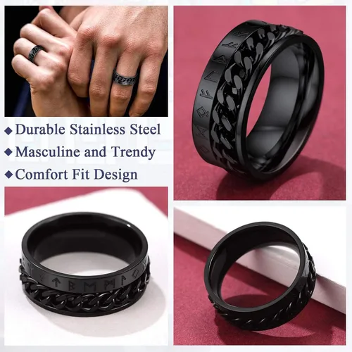 Miniatura 4 de FaithHeart Anillo giratorio nórdico vikingo con runas de acero inoxidable chapado en oro para hombres y mujeres, puede grabar personalizado