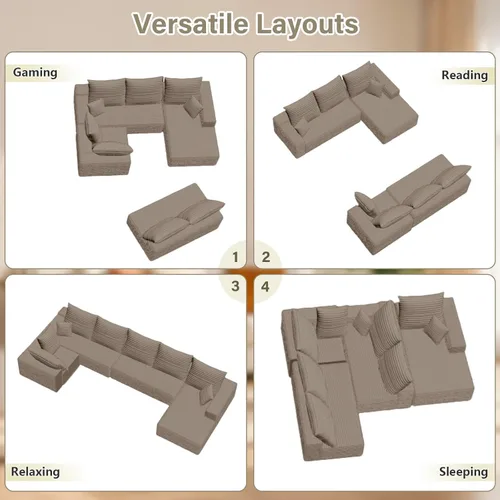 Miniatura 6 de Sofá modular de nube de 140 pulgadas para sala de estar, sofá modular de asiento profundo, juego de sofás de pana grandes y cómodos con espuma