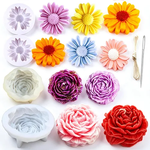 Miniatura 12 de 8 moldes de peonía de cuatro tamaños grande + mediano + pequeño + extra pequeño + hoja de peonía con aguja grande que absorbe los ojos, vela