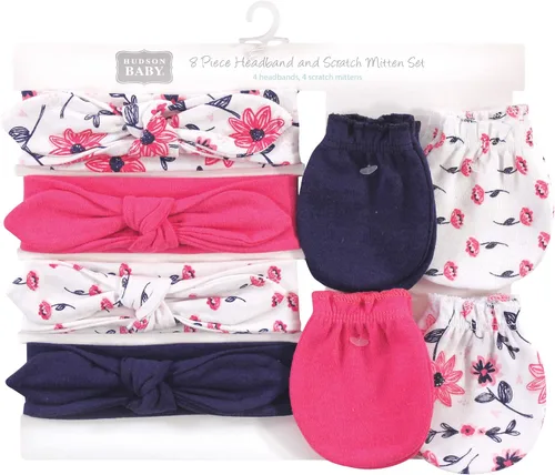 Miniatura 139 de Hudson Baby Conjunto de diadema de algodón y manoplas para rascar para bebé