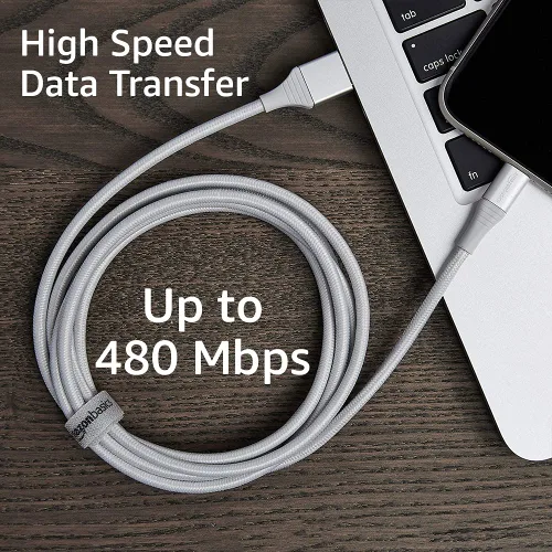 Miniatura 7 de Amazon Basics - Cable Lightning de nailon trenzado doble a USB, colección avanzada, cargador para iPhone certificado MFi Plateado