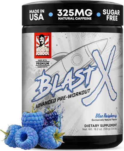 Old School Labs | Polvo de preentrenamiento Blast X avanzado, potenciador de energía intensa para hombres y mujeres - Frambuesa azul