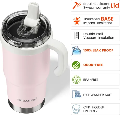 Miniatura 5 de Para café helado y licuados de frutas – Nunca vuelvas a beber de una tapa mohosa: vaso higiénico de 24 onzas, tapa 100% a prueba de fugas y boquilla