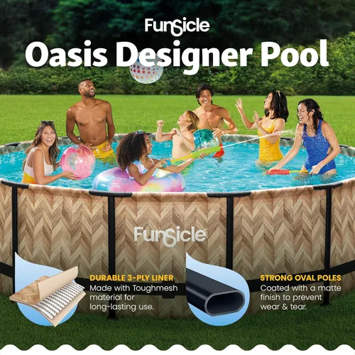 Miniatura 4 de Funsicle Oasis Designer - Piscina redonda sobre el suelo de 14 pies x 42 pulgadas con bomba de filtro SkimmerPlus, escalera y cubierta de piscina