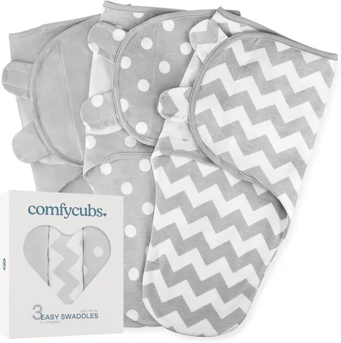 Miniatura 10 de Comfy Cubs - Manta para envolver fácil, 3 unidades - 100% algodón para recién nacidos, tamaño grande para bebés de 3-6 meses, con velcro ajustable