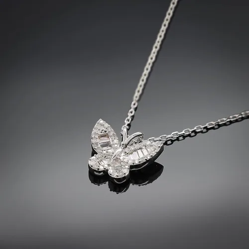 Miniatura 4 de Blooming Garden - Collar con colgante de diamante de mariposa abierta, 14 cttw Baguette y collar de mariposa de diamante redondo, chapado en oro