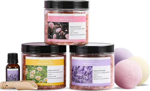 Spa Luxetique Sales de Epsom para remojar, 3.17 libras de sales de baño regalos con lavanda, rosa, aroma de manzanilla como regalos de Navidad para