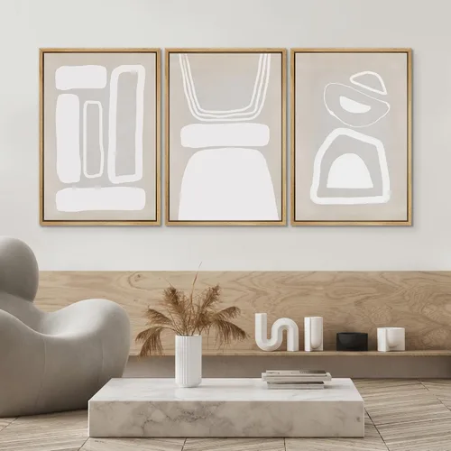 Miniatura 656 de SIGNWIN Lienzo enmarcado para pared, arte con pinceladas de flujo neutro en tonos beige abstractos, ilustraciones, arte moderno, decorativo