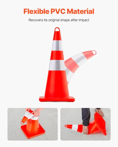 Miniatura 4 de VEVOR Conos de Seguridad, 6 x 28" Conos de Tráfico, Conos de Construcción Naranja de PVC, 2 Collares Reflectantes Conos de Tráfico con Base
