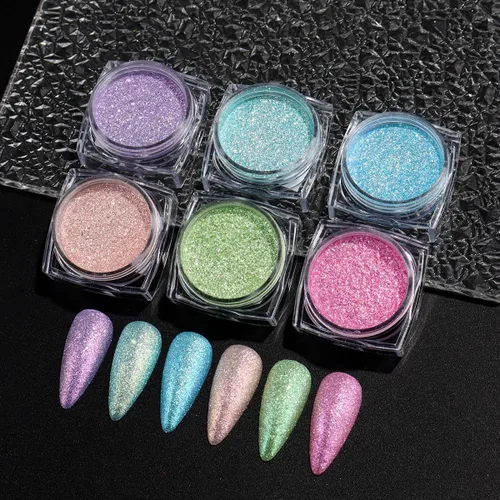 Miniatura 7 de 6 unidades Aurora Rainbow Candy en polvo para uñas, diamantes arena en polvo iridiscente brillante efecto de azúcar, purpurina, lentejuelas