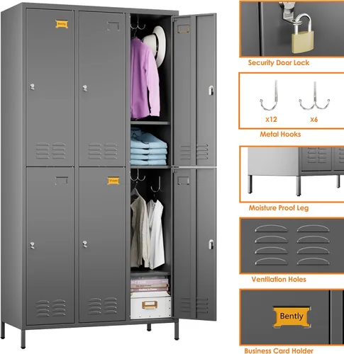 Miniatura 4 de SUPEER Casillero de Almacenamiento de Metal con 9 Puertas y 27 Ganchos, Casilleros de Metal para Empleados con Cerradura para Escuela, Garaje