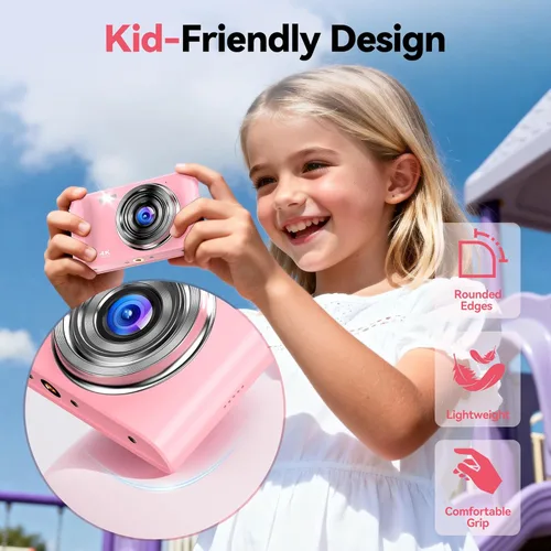Miniatura 4 de Cámara digital 4K para niños: cámara rosa de 48MP para fotografía de adolescentes - Regalos de cumpleaños de Navidad para niñas - Disparo de zoom