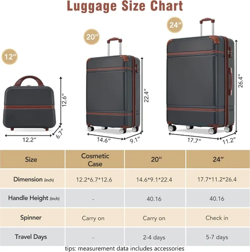 Miniatura 2 de Merax Equipaje, maleta extensible rígida con ruedas giratorias ligeras, Negro -, 40/48/52