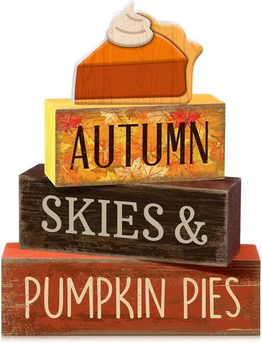 Miniatura 13 de Lineshading 4 piezas de decoración de mesa de Halloween espeluznante café apilado, decoración de bloques apilados de madera, letreros con tapa