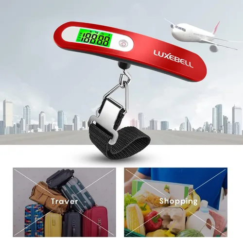Miniatura 6 de Báscula digital de equipaje de regalo para maleta de viajero, báscula de peso de mano de 110 libras (rojo)