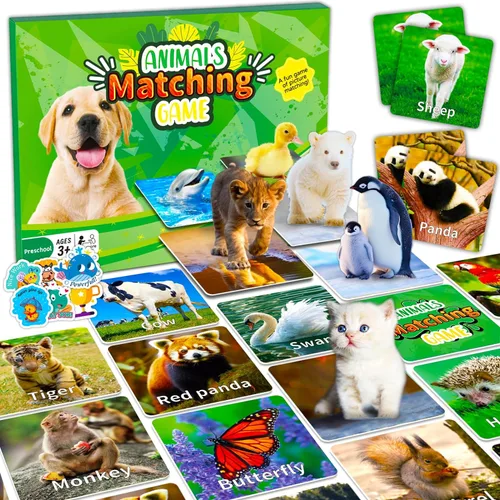 YTSQLER Juego de emparejamiento de animales para niños 100 piezas Juego de cartas de memoria para niños pequeños Actividades de aprendizaje en